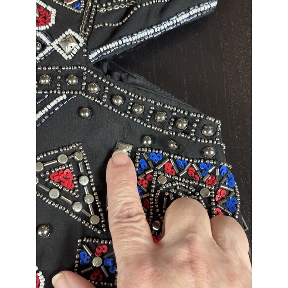 Parker Covina Beaded Mini Dress Black Red Blue XS Cut Out Sleeveless Back Zip - Picture 6 of 15